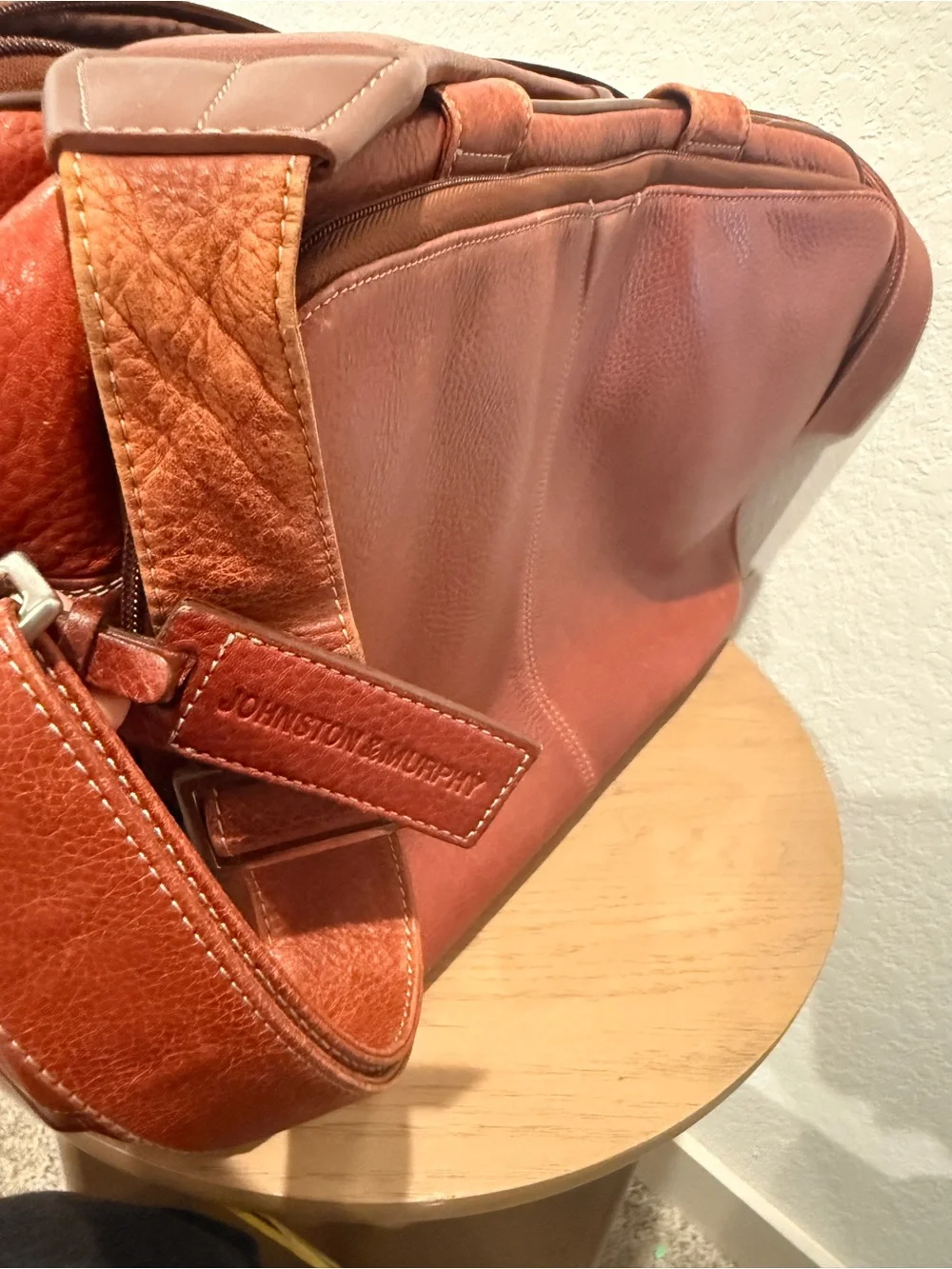 Johnston & Murphy Men's Distressed Leather Briefcase in Burnt Copper
